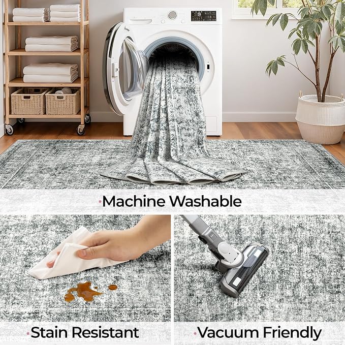 CAPALOCA Machine Washable Rugs Nursery Rug 2x6 Cute Girl Non Slip Low Pile - Image 3