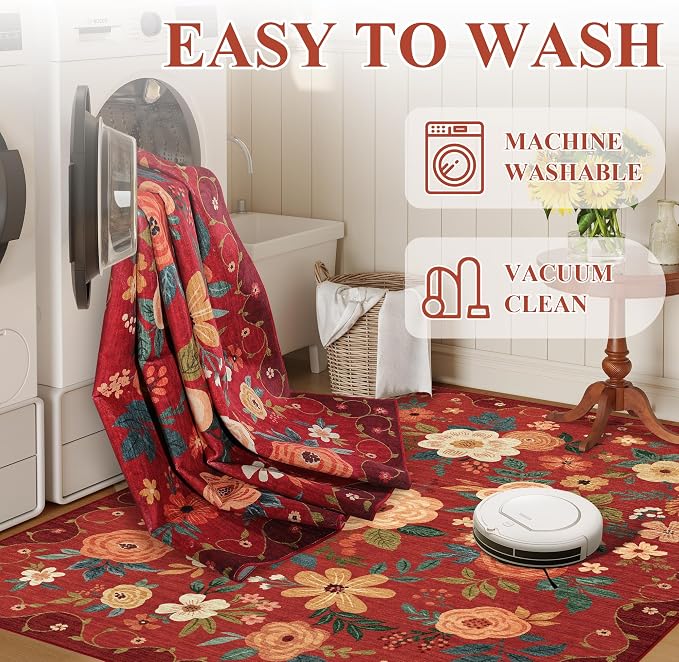 DUKINO 5x7 Area Rug, Floral Rugs - Image 8
