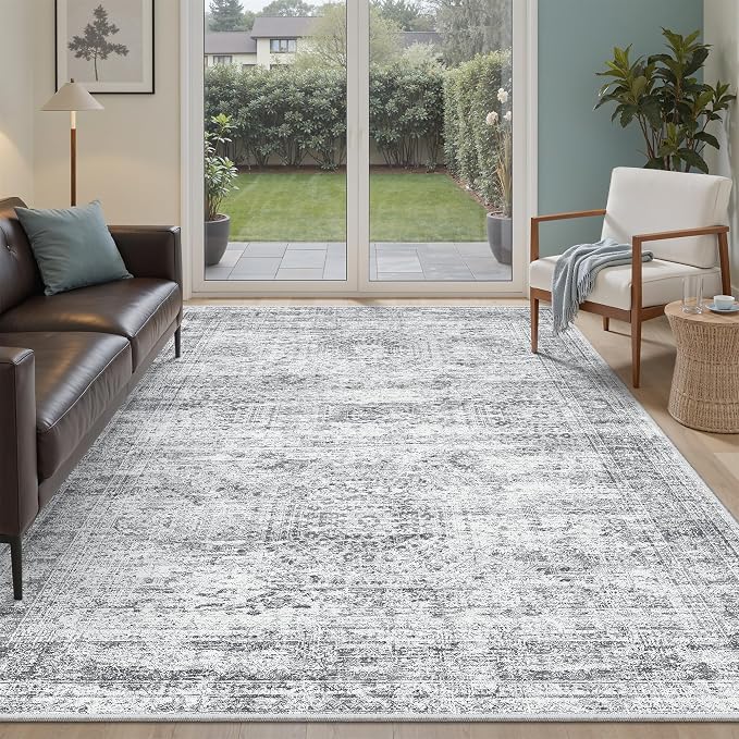 Soalmost 5x8 Area Rugs Grey Low Pile Indoor Washable Trendy Faded Style Rugs by Soalmost