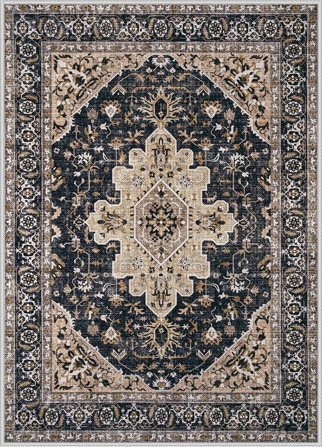 Area Rugs 5x7 Vintage Rug: Washable Living Room Rug Retro Medallion Distressed - Image 8