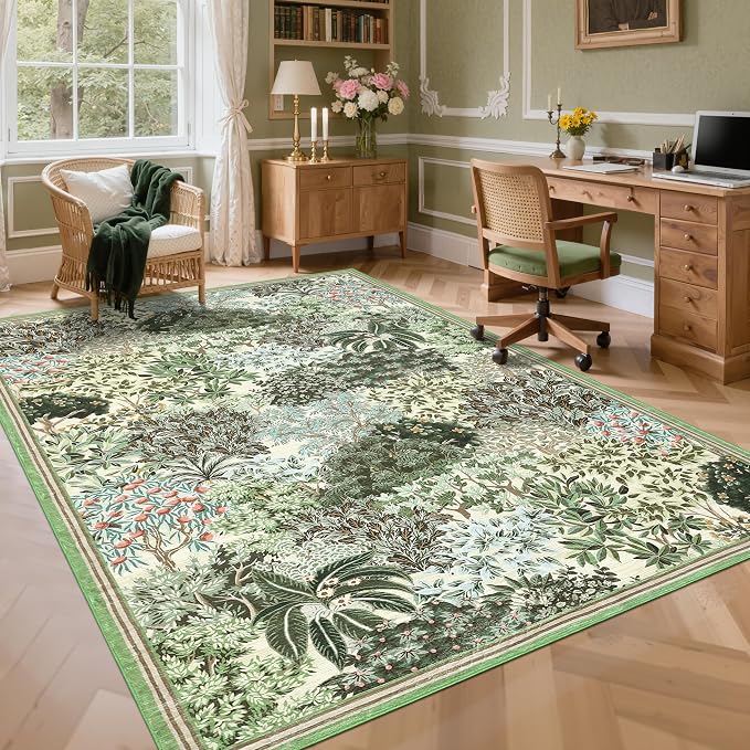 GarveeHome Forest Rugs 8x10, Botanical Low Pile Non Slip Stain Resistance Large - Image 2