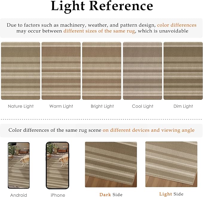 5x7 Easy Jute Stripe Area Rug Washable Beige Brown Indoor Outdoor Carpet Non - Image 6