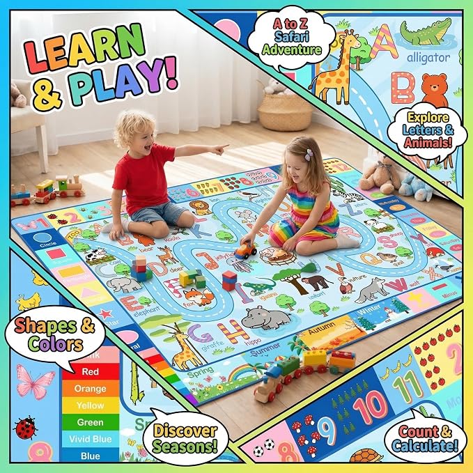 ABC Rug with Alphabet Animals Numbers Shapes, Kids Rugs - Image 4