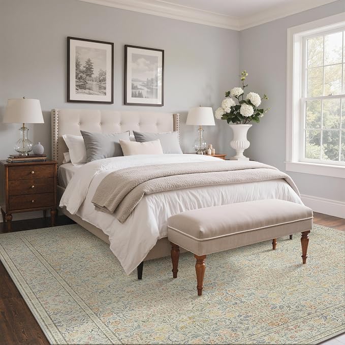 GENIMO 6x9 Area Rug for Living Room, Washable Vintage Floral Low-Pile Non-Slip - Image 3