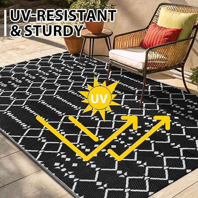 Smiry Outdoor Rug 5x8 ft, Waterproof Reversible Plastic Straw Rugs, Boho - Image 4