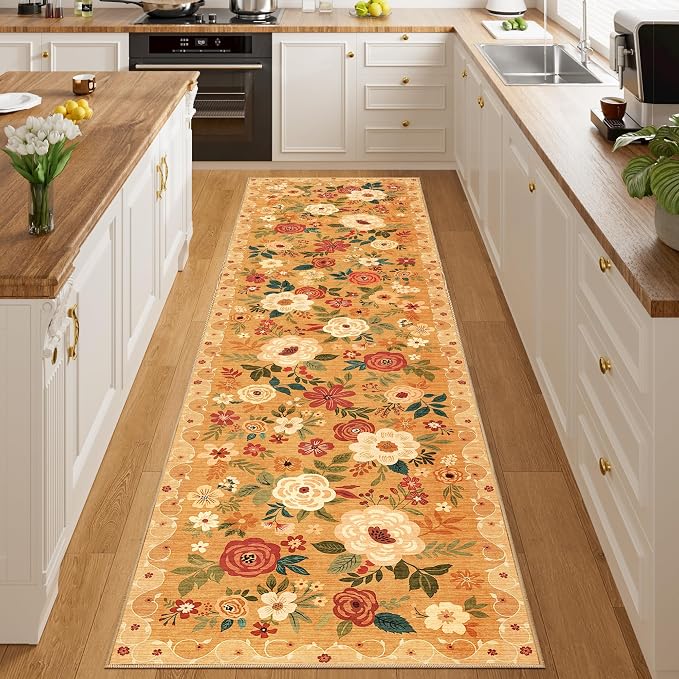 DUKINO Runner Rug for Hallway, 2.6x10 Washable Floral Long Kitchen Rug - Image 8