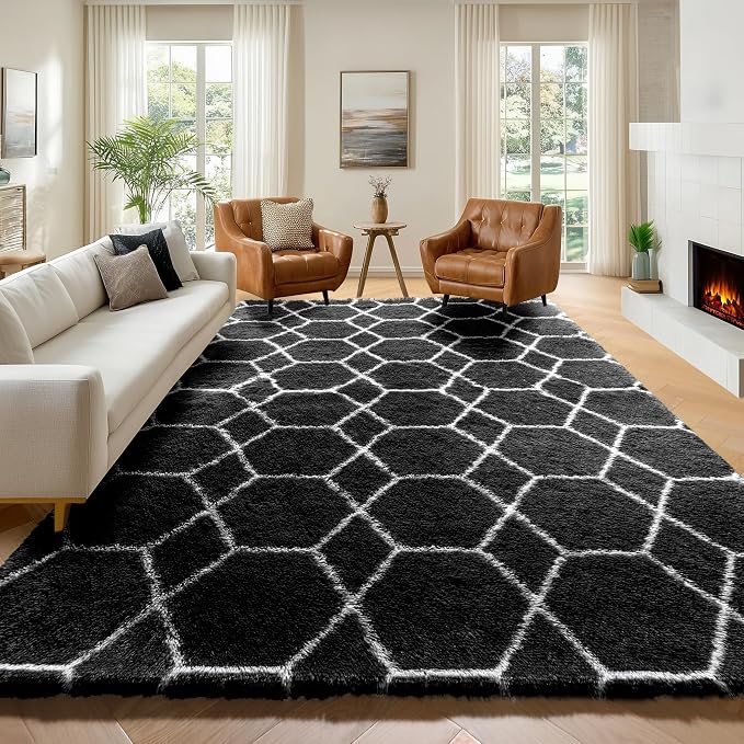 ONASAR 6x9 Area Rugs for Living Room Bedroom, Large Fluffy Black and White by ONASAR