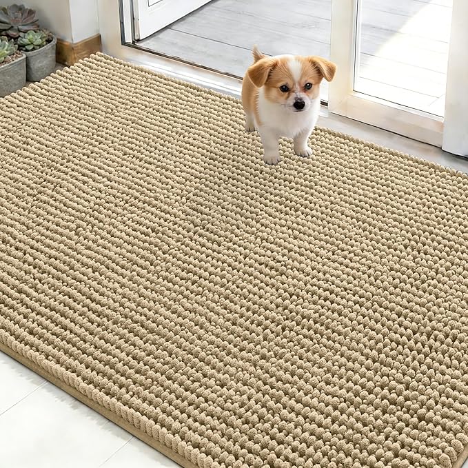 OLANLY Dog Door Mat for Muddy Paws 48x30, Ultra Absorbent Chenille Mud Doormat by OLANLY