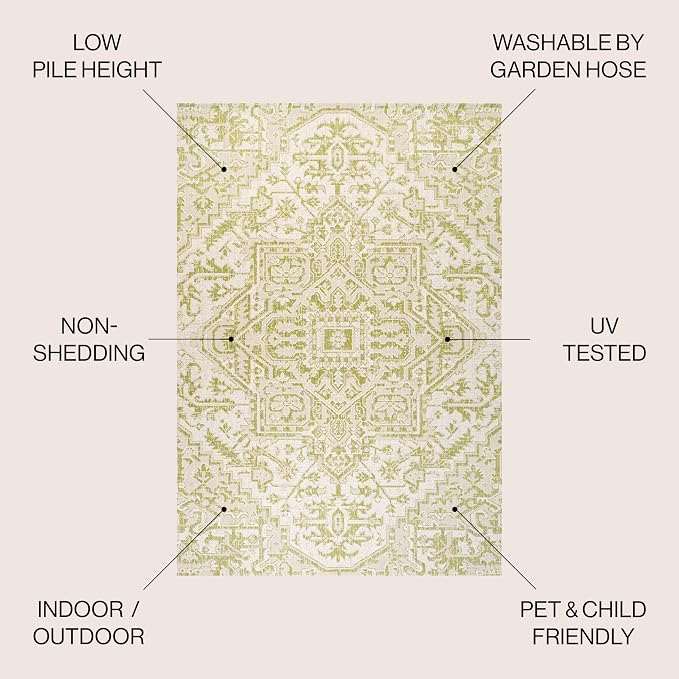 JONATHAN Y Boho Medallion Indoor Outdoor Area Rug 9X12 Cream/Green, Estrella - Image 3