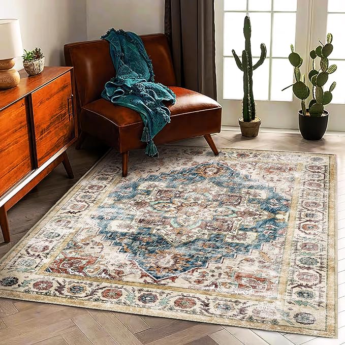 CHAMPLANT Retro Washable Area Rug 3'x5' Washable Living Room Boho Chic by CHAMPLANT