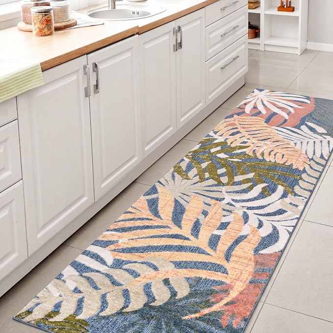JONATHAN Y Tropics Palm Leaves Indoor Outdoor Runner Rug 2X8 Dark Blue/Multi - Image 3