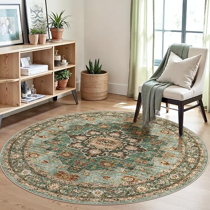 TOPRUUG Washable Oriental Area Rug - 5ft Round Rugs by TOPRUUG