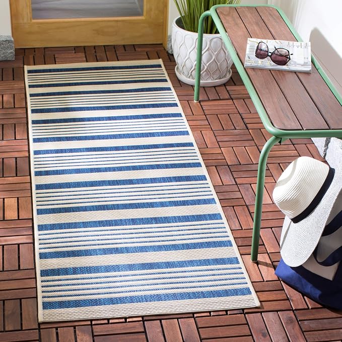 SAFAVIEH Courtyard Collection 2'3" x 16' Navy/Beige CY6062 Stripe Indoor/ by Unknown