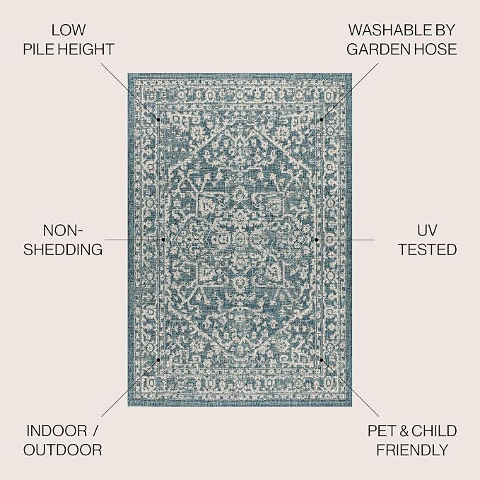 JONATHAN Y Boho Medallion Indoor Outdoor Square Area Rug 9X9 Teal/Gray - Image 2
