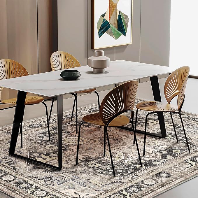 CHAMPLANT Area Rug 5'x7' Black-Purple Khaki Washable Vintage Traditional Floor - Image 2