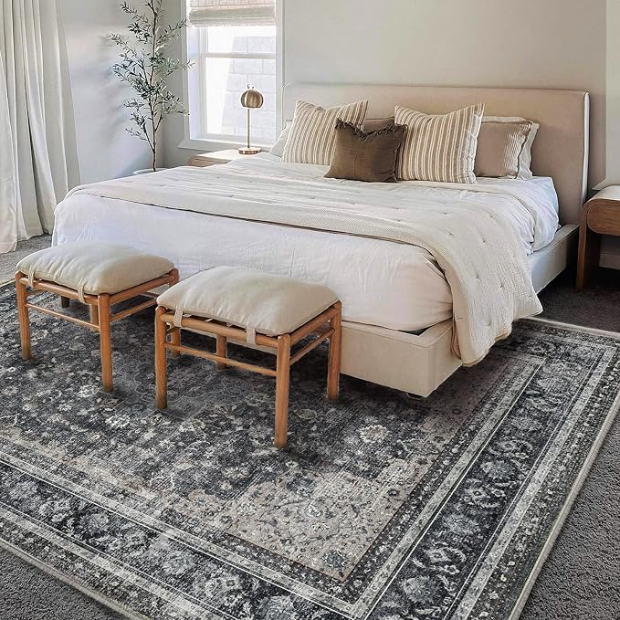 CHAMPLANT Washable Area Rug 8'x10' Retro Boho Design Non-Shedding Non-Slip Easy - Image 2