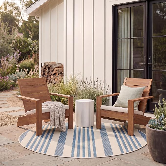 SAFAVIEH Courtyard Collection 4' Round Beige/Blue CY6062 Stripe Indoor/ by Unknown