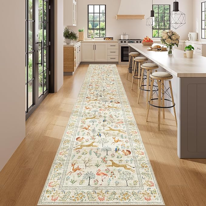 DUKINO 2.6x14 Hallway Runner Rug, Vintage Washable Long Kitchen Rug - Image 3