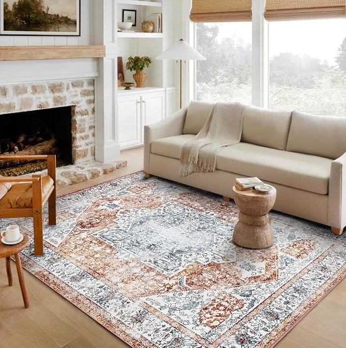 CHAMPLANT Area Rug 6x9 Washable Rug Tangerine Vintage Traditional Floor Cover - Image 2