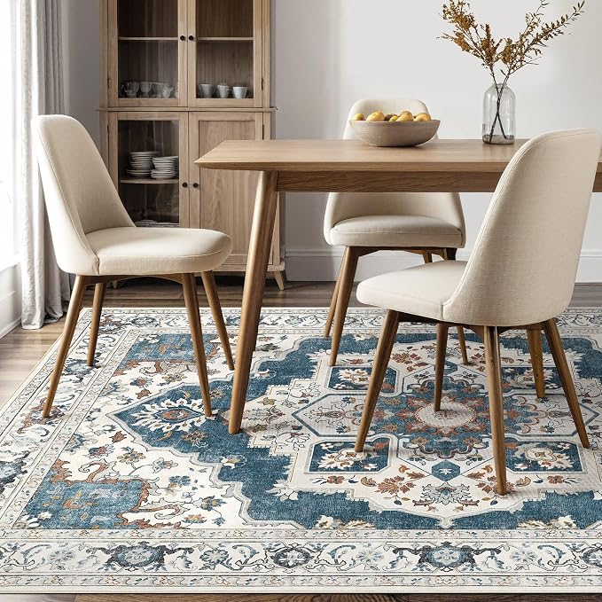 10x14 Washable Area Rug: Vintage Neutral Soft Non Slip Thin Large Floor Carpet - Image 5