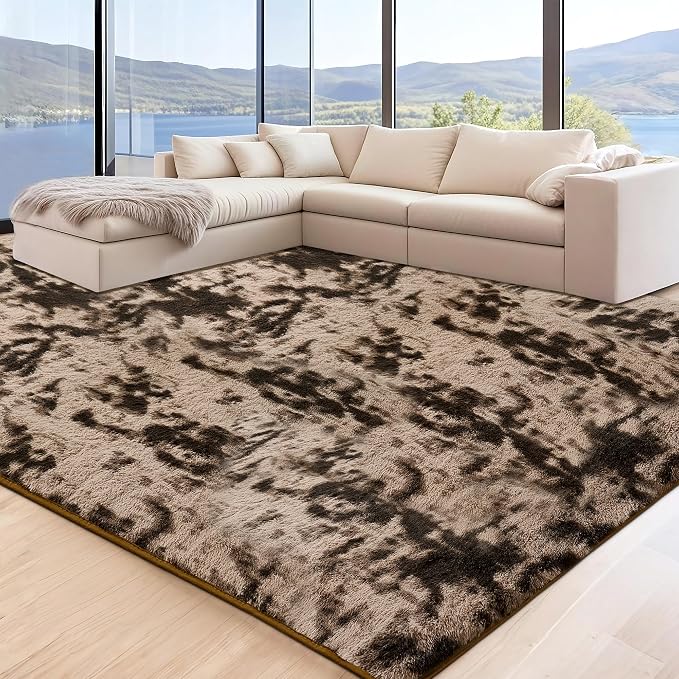 5x7 Tie-Dyed Brown Area Rugs for Living Room, Fluffy Shag Rug for Bedroom by Unknown