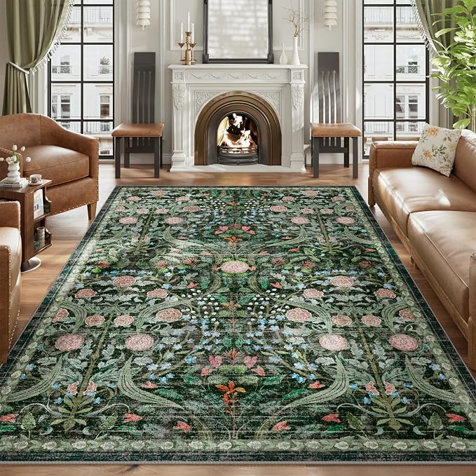 AMTOVO 9x12 Washable Area Rugs for Living Room, Non-Slip&Non-Shedding Floral - Image 2