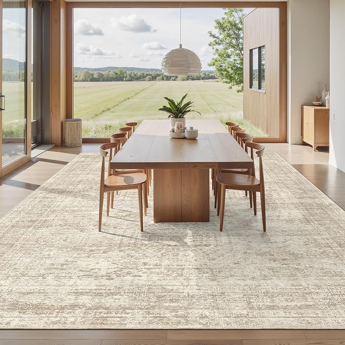 Soalmost 12x15 Washable Area Rug Beige Neutral Abstract Living Room Large - Image 8