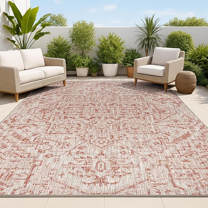 JONATHAN Y Boho Medallion Indoor Outdoor Area Rug 3X5 Red/Taupe, Estrella by JONATHANY