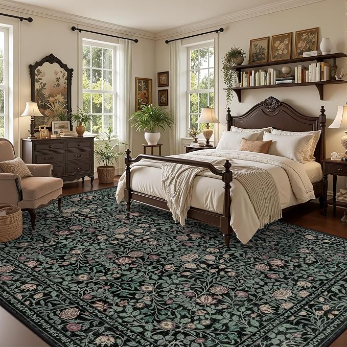 5x7 Area Rugs Living Room Rug: Floral Washable Rug Vintage Boho Soft No Slip - Image 3