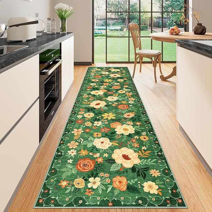 DUKINO Runner Rug for Hallway, 2.6x10 Washable Floral Long Kitchen Rug by DUKINO