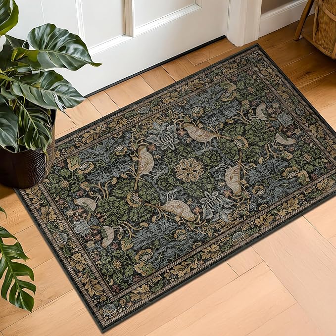 Hazo Haus Washable Dark Vintage Floral Rugs by HazoHaus