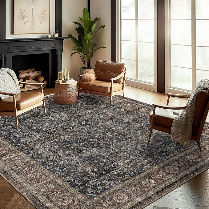 CHAMPLANT Washable Area Rug 9'x12' Retro Boho Design Non-Shedding Easy Care - Image 2