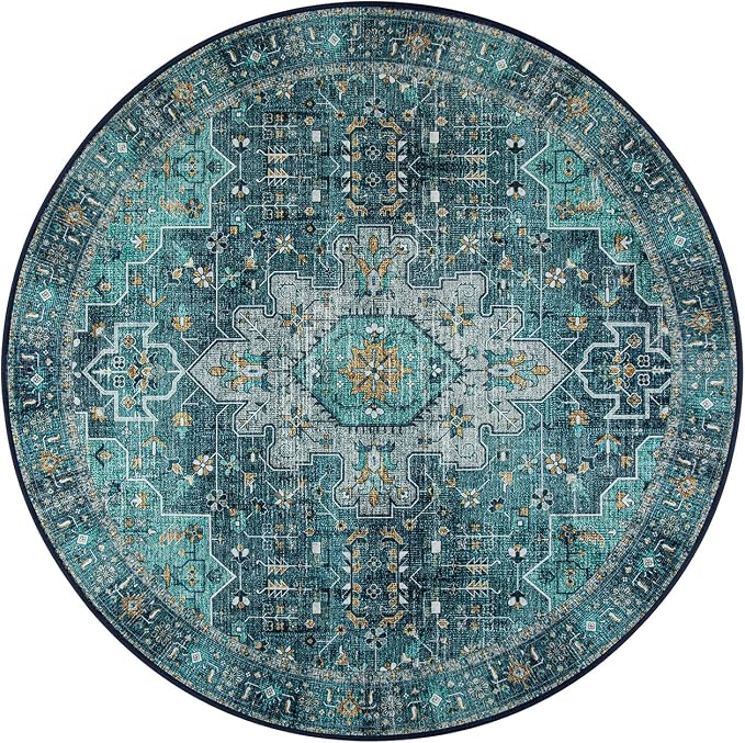 Moynesa Ultra-Thin Washable Round Rug - 4ft Oriental Circle Area Rugs - Image 8
