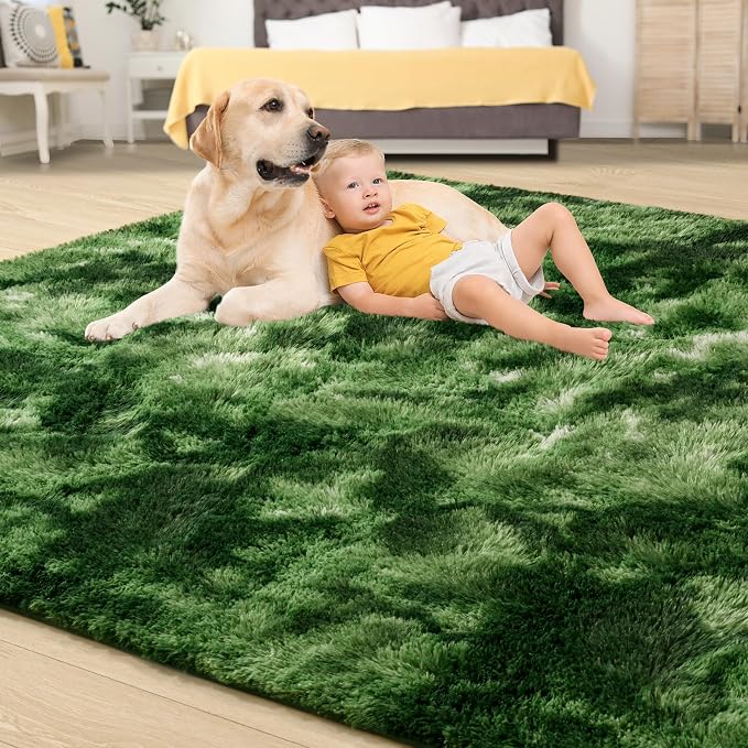 Tepook Fluffy Dark Green Rugs for Living Room Bedroom, 4x6 Soft Area Rug - Image 4