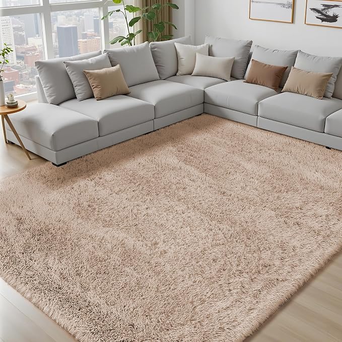 8x10 Area Rugs for Living Room Bedroom: Camel Soft Fluffy Shag Upgrade Non-Slip - Image 7