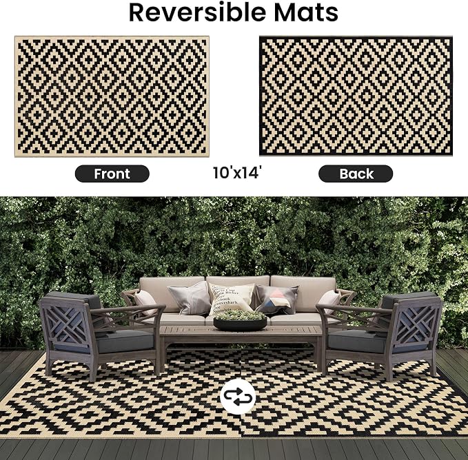 Smiry Waterproof Outdoor Rug 10X14 ft, Reversible Plastic Straw Patio Camping - Image 3