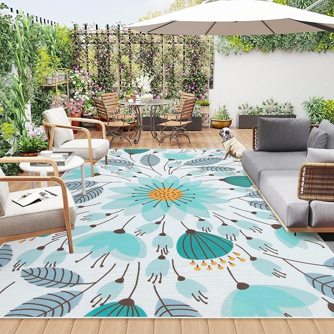 Lahome Floral Indoor Outdoor Rug 8x10, Non Slip Outdoor Patio Rug by Lahome