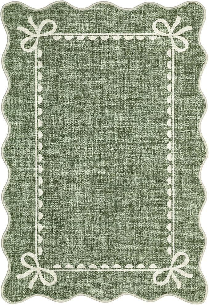 GarveeHome Scalloped Bow Rug for Kitchen Floor, Solid Green Rug for Dorm - Image 4