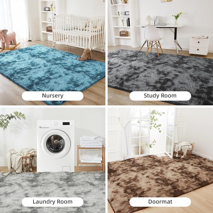 Litanika 4x6 Shag Area Rug for Living Room Bedroom, Tie-Dyed Blue High Pile - Image 7