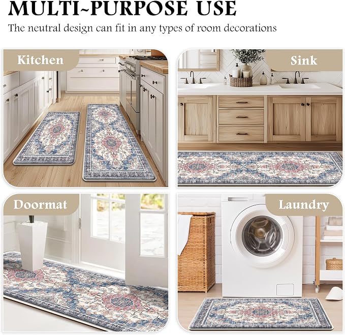 Boho Kitchen Mats for Floor 2 Piece Set Anti Fatigue Cushioned PVC Kitchen Rugs - Image 6