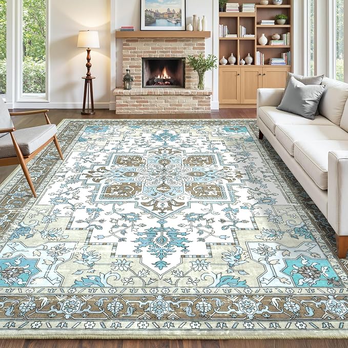Farmhouse 9x12 Area Rugs for Living Room, Machine Washable Non Slip Carpet by Carpelux