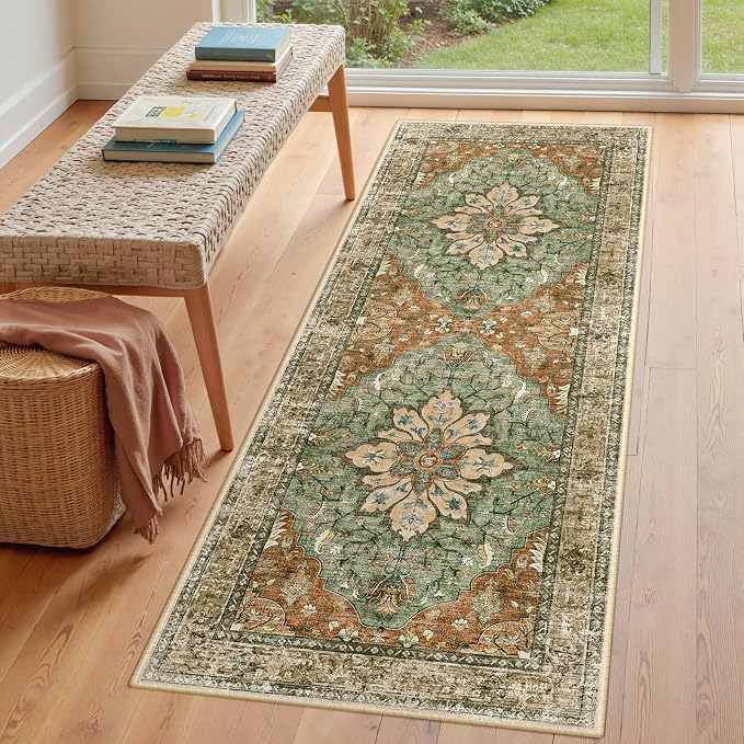 RELEANY Area Rugs Runner 3'x8' Washable Non-Slip, Floral Vintage Distress - Image 3