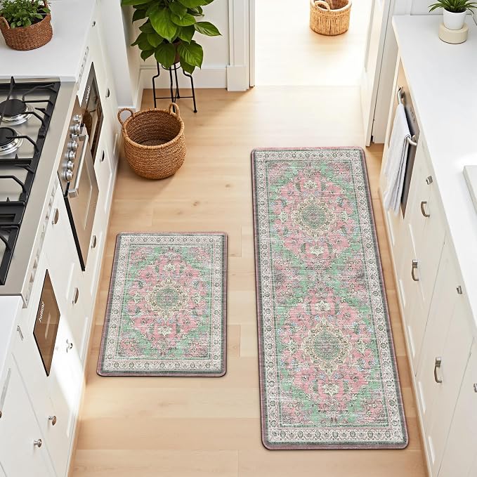 Boho Kitchen Mats for Floor 2 Piece Set Anti Fatigue Cushioned PVC Kitchen Rugs - Image 8