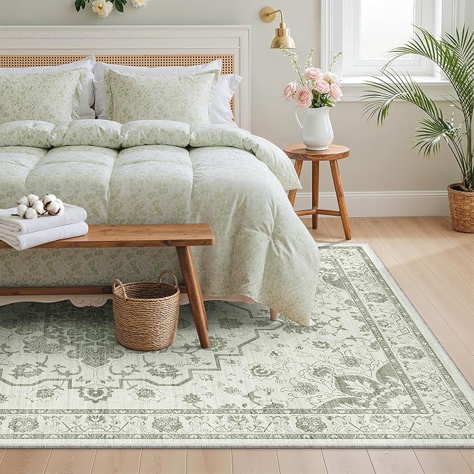 Madane 5x7 Area Rugs for Living Room, Machine Washable Vintage Green Rug - Image 2