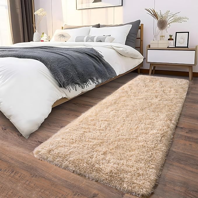 Soft Runner Rugs for Bedroom Hallways, 2x6 Beige Fluffy Shag Throw Area Rug Non - Image 8