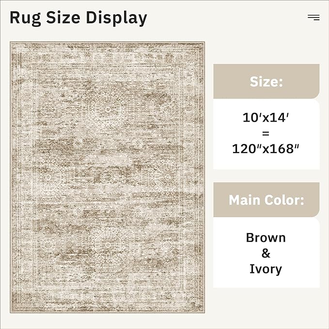 Soalmost 10x14 Area Rugs for Living Room, Non Slip Machine Washable Vintage Rugs - Image 5