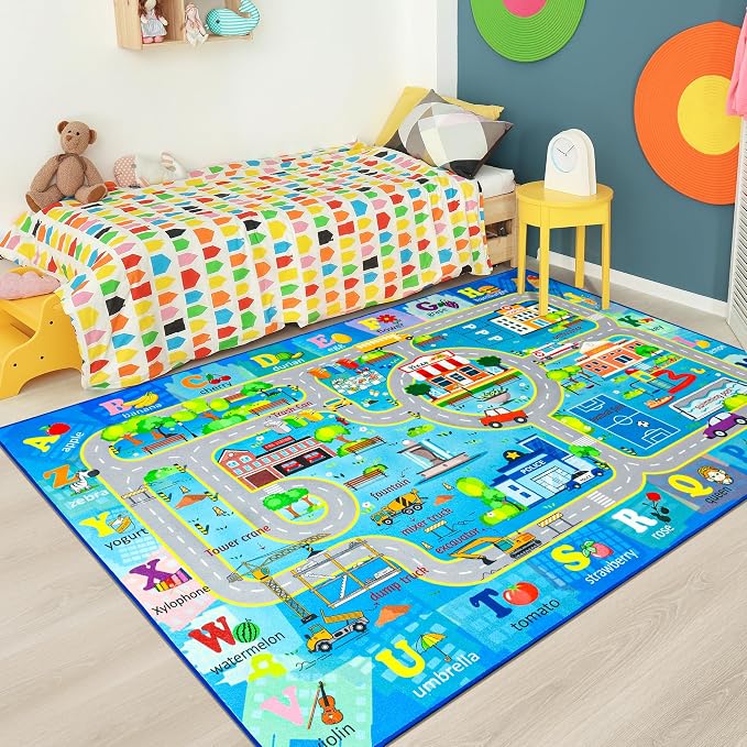 Chicrug 6x9 Car Road Area Rug for Kids Playroom Bedroom, Non Slip Low Pile - Image 7