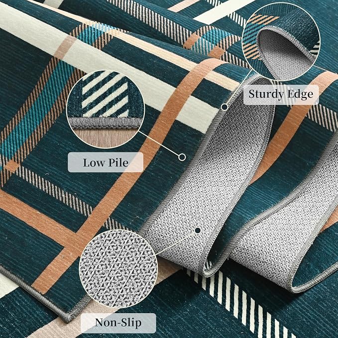 Terrug Plaid Area Rug for Bedroom, Soft Low Pile Stain Resistance Abstract - Image 5