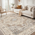 9x12 Washable Area Rug: Vintage Neutral Soft Non Slip Thin Large Floor Carpet by MICGEEK