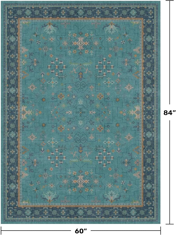 5x7 Teal Rug for Living Room, Boho Turquoise Rugs for Bedroom, Modern Eclectic - Image 2